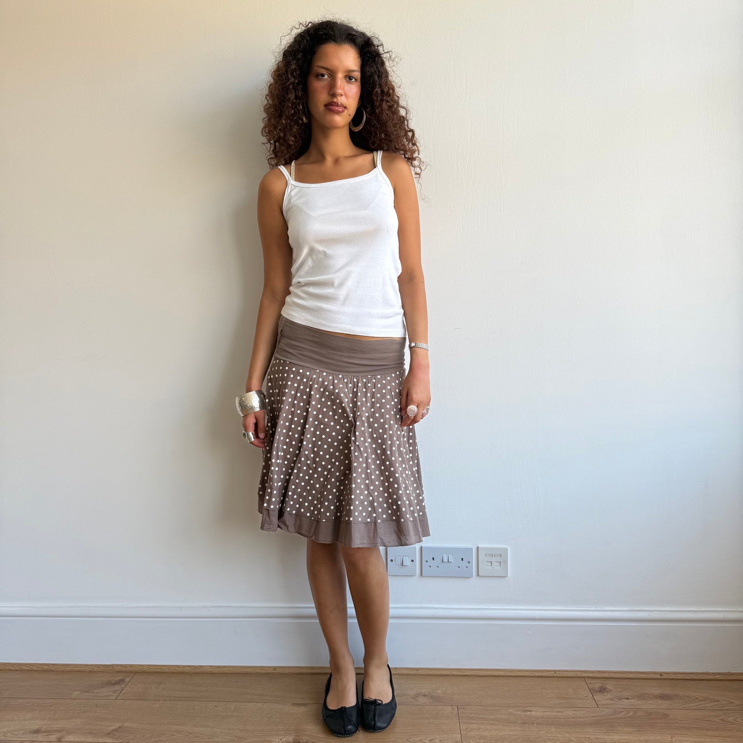 Brown polka dot midi skirt - Size S