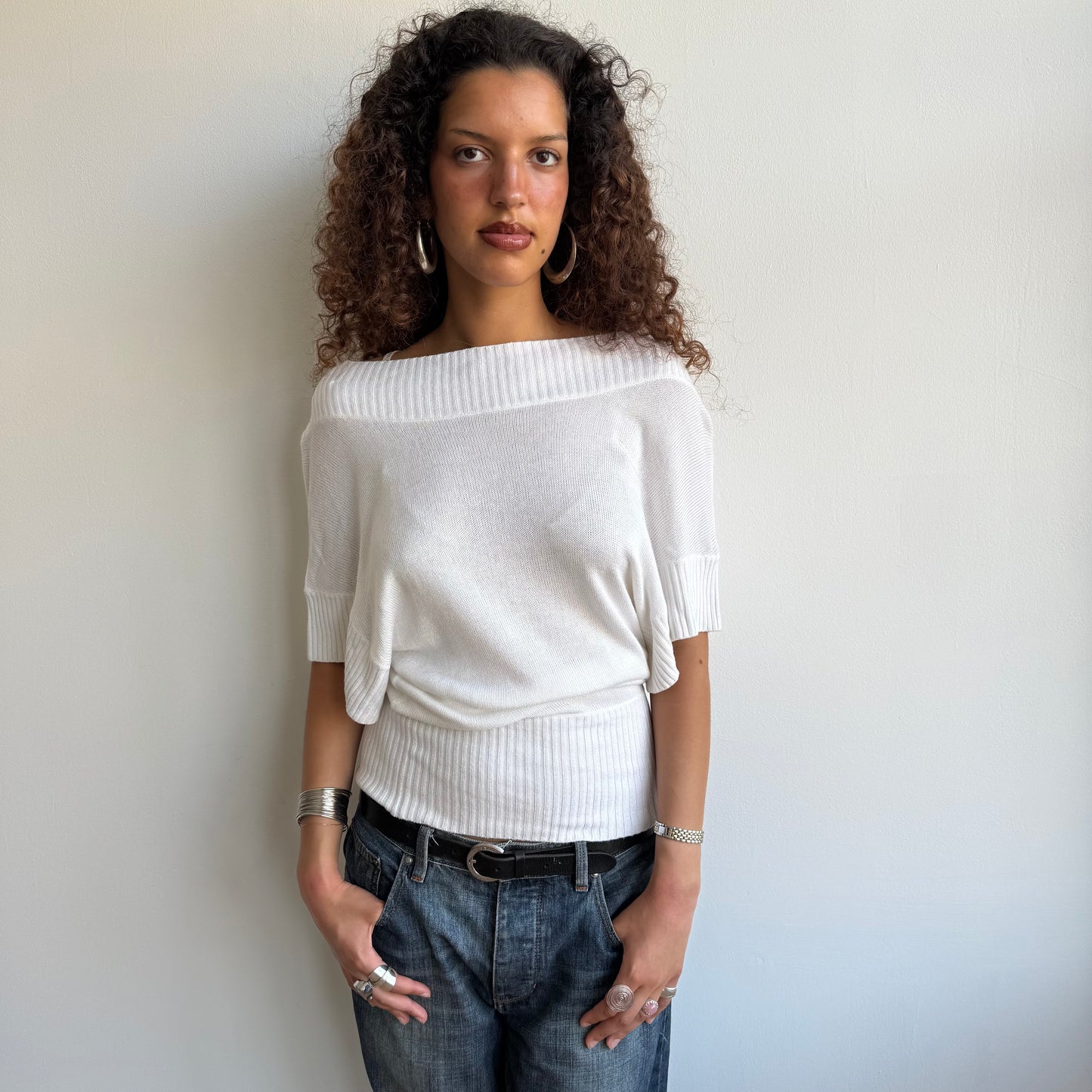 White slouchy knit jumper - Size S