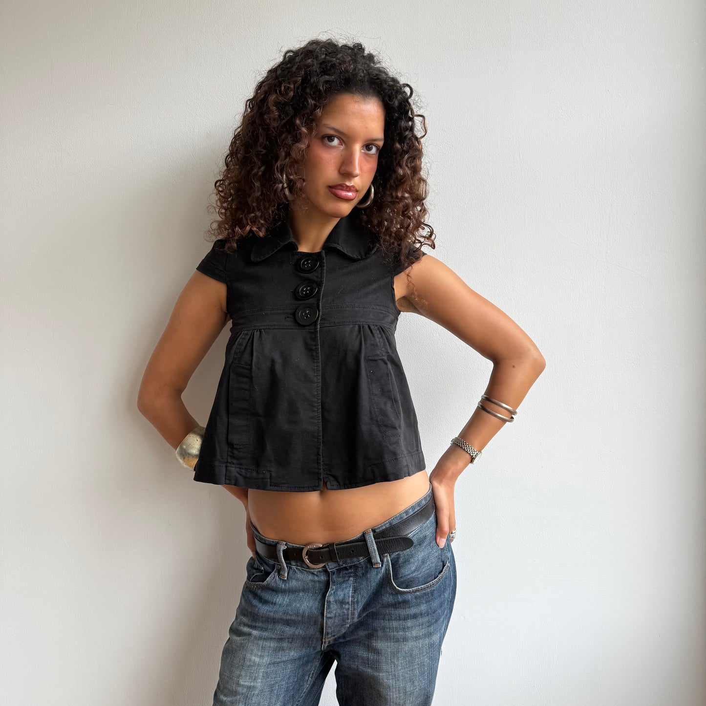 Black short sleeve peacoat - Size XS