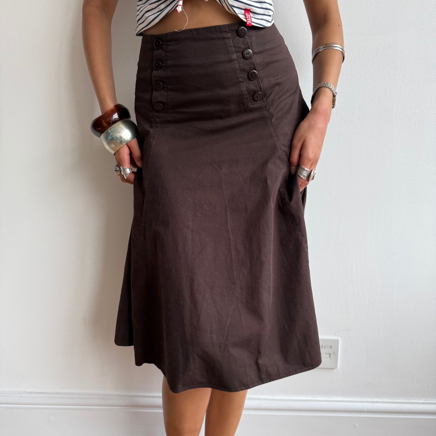 Brown button midi skirt - Size S