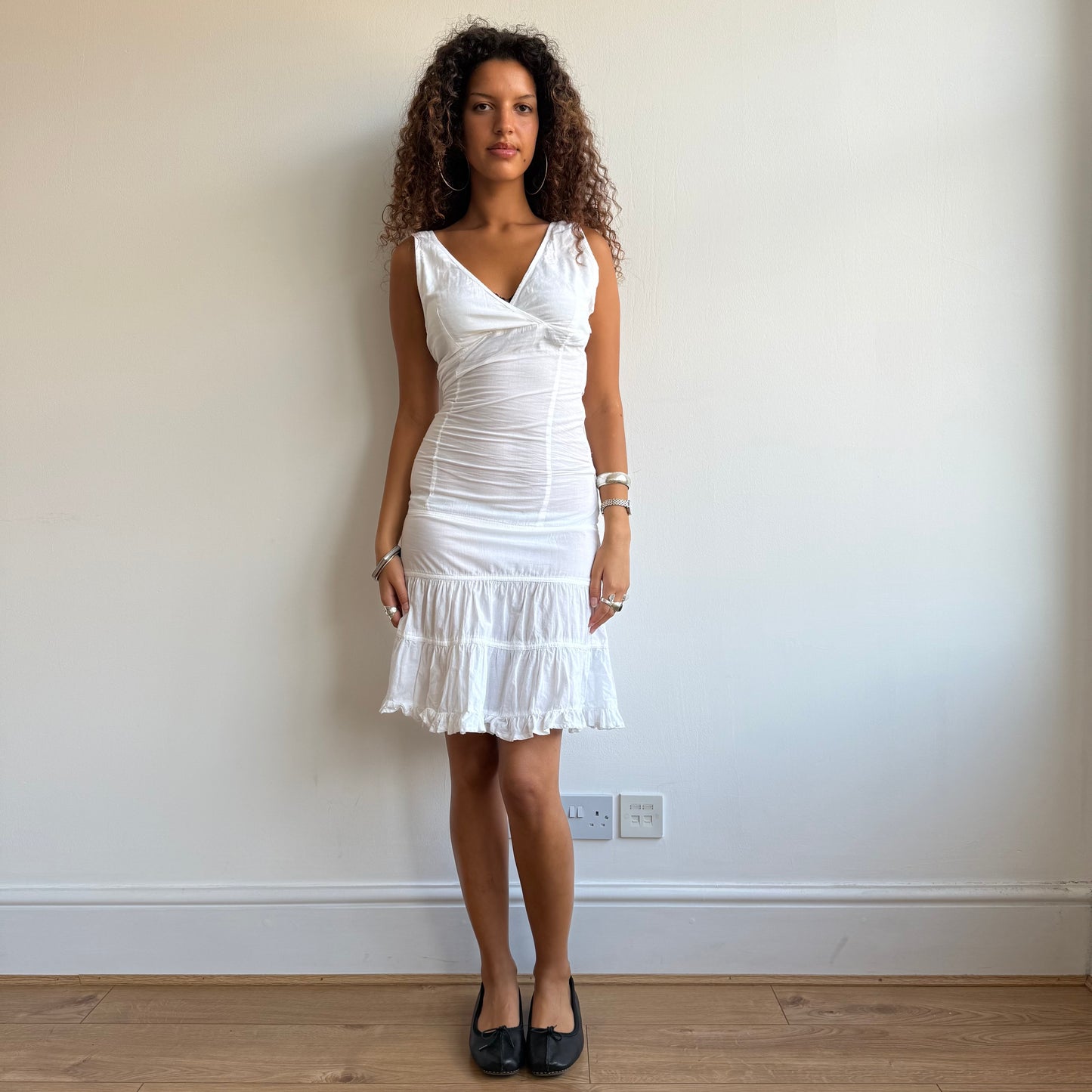 White wrap ruffle milkmaid dress - Size XS