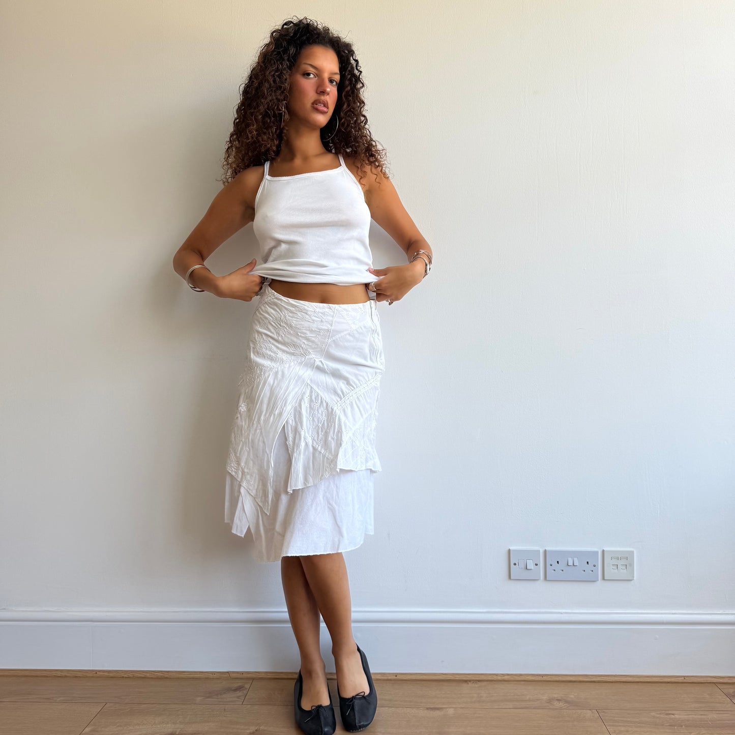 White patchwork broderie skirt - Size XS
