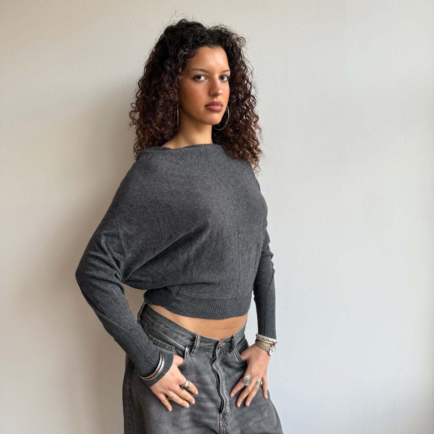 Grey slouchy batwing knit - Size XS