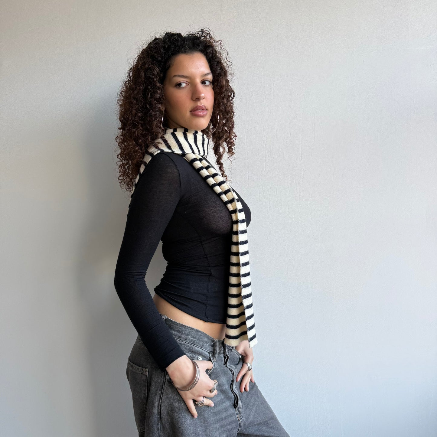 Navy + cream striped scarf