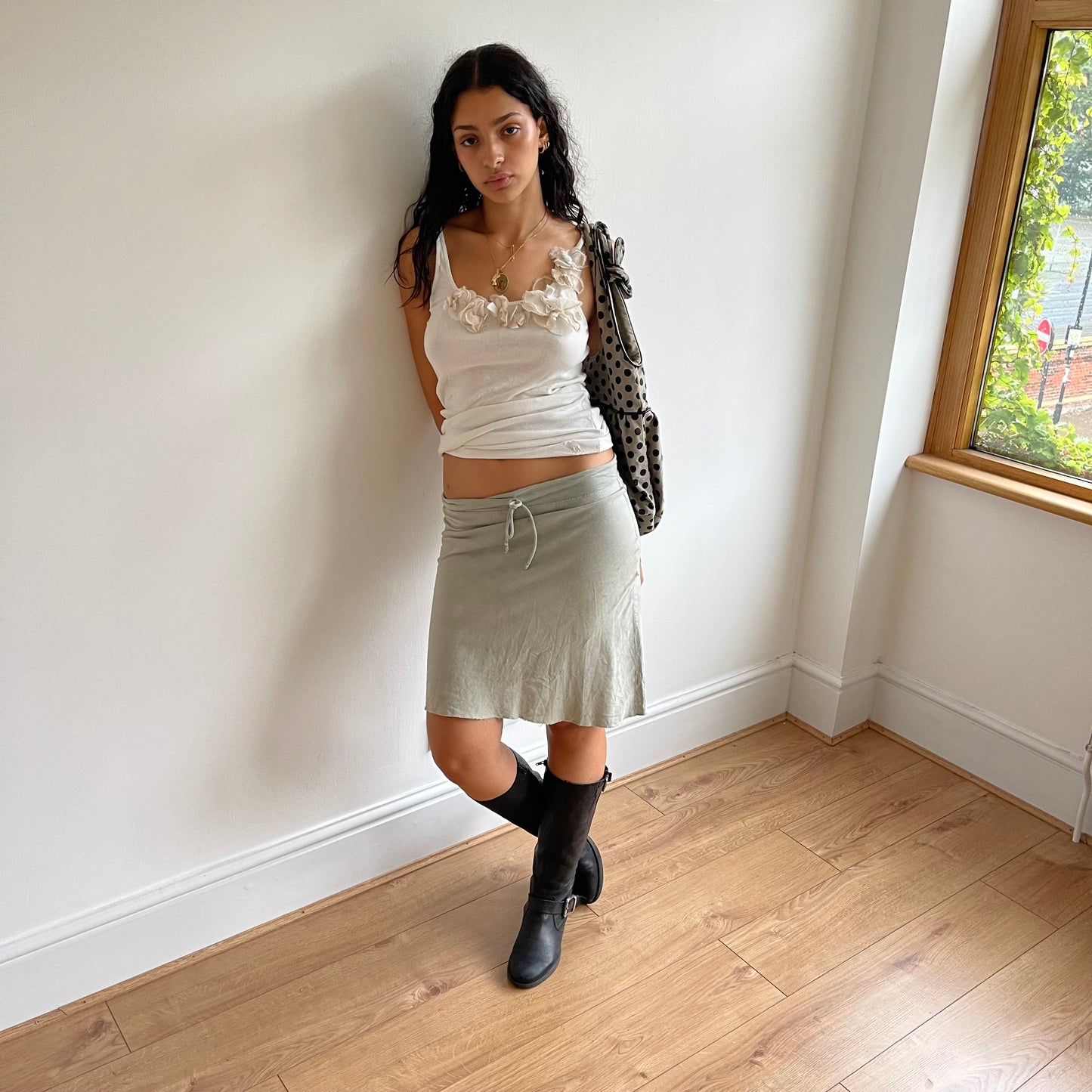 Khaki polka dot bag