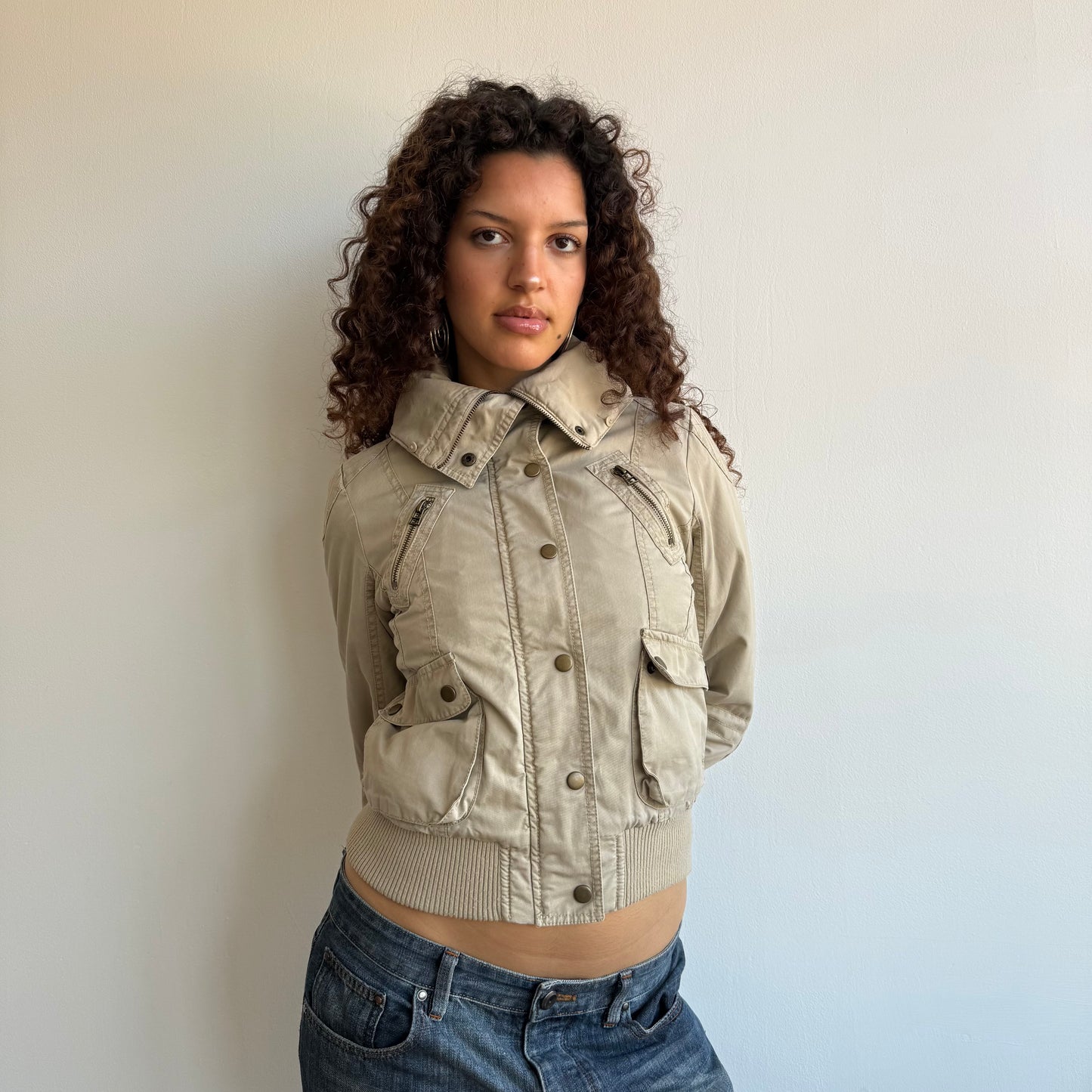 Beige cargo bomber jacket - Size S