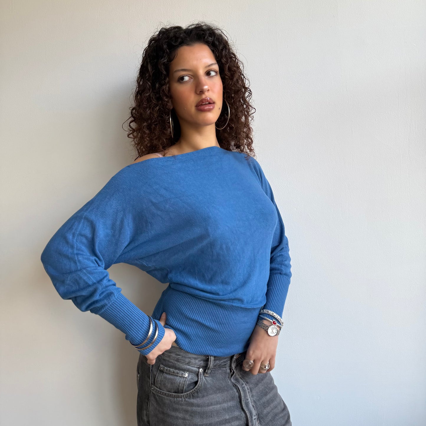 Blue slouchy knit jumper - Size S-M