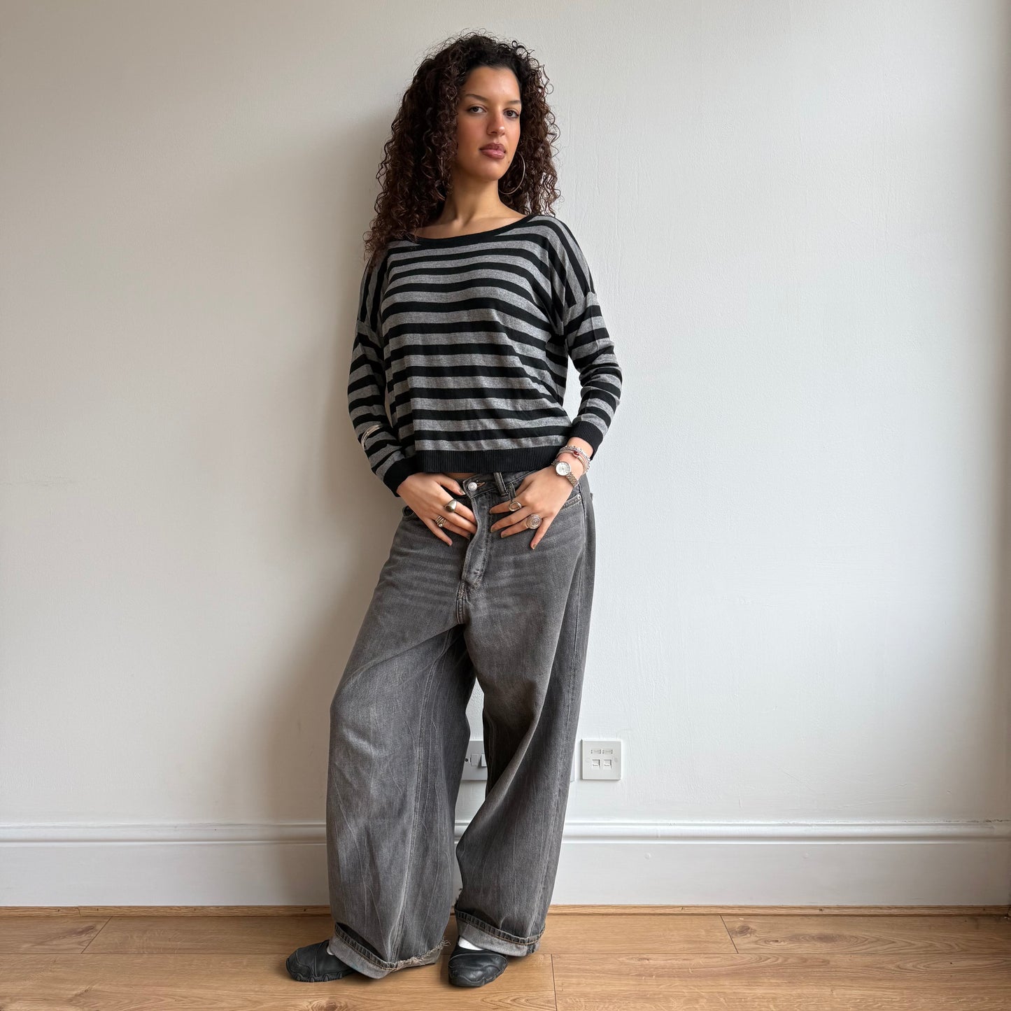Striped button back knit - Size S