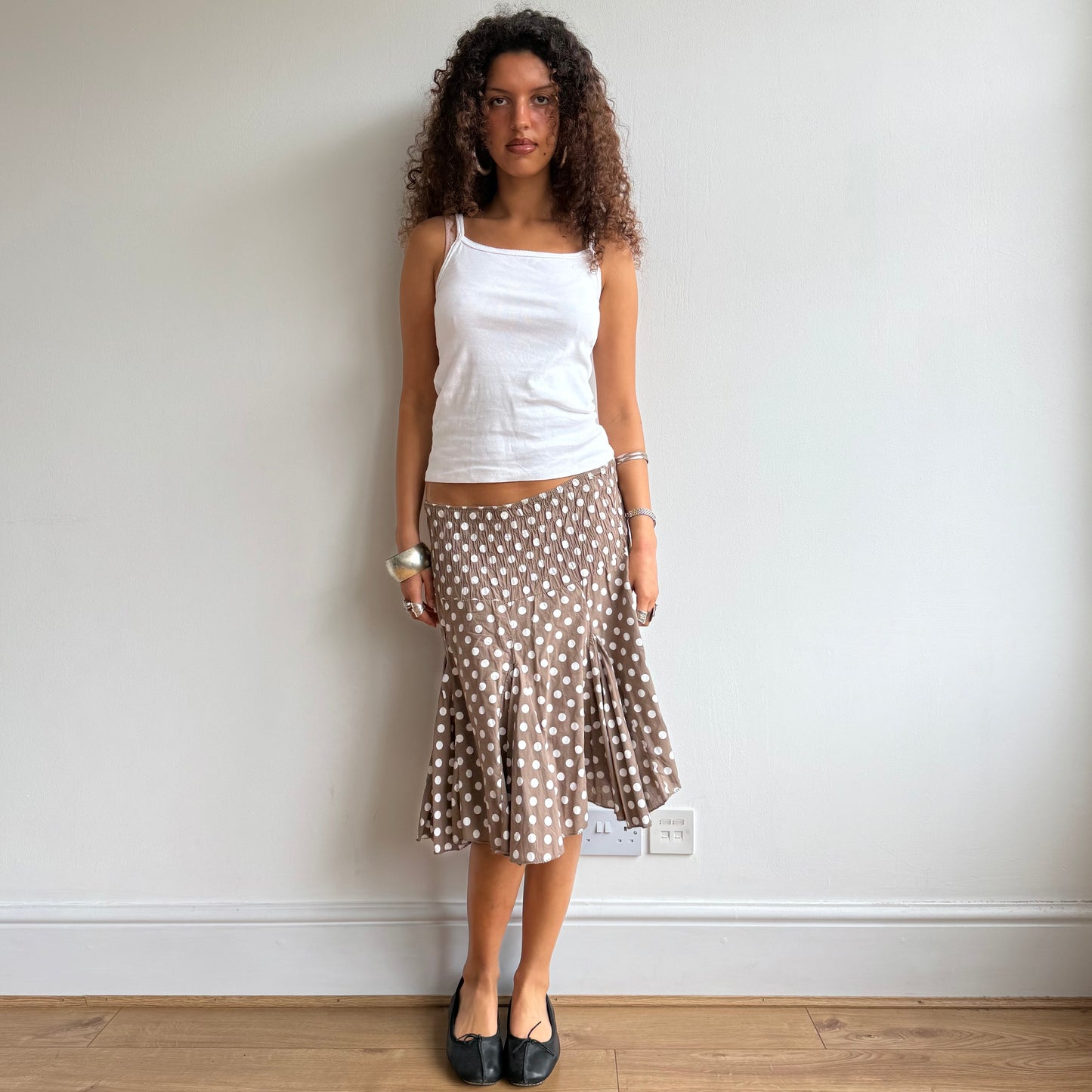 Brown polka dot midi skirt - Size M