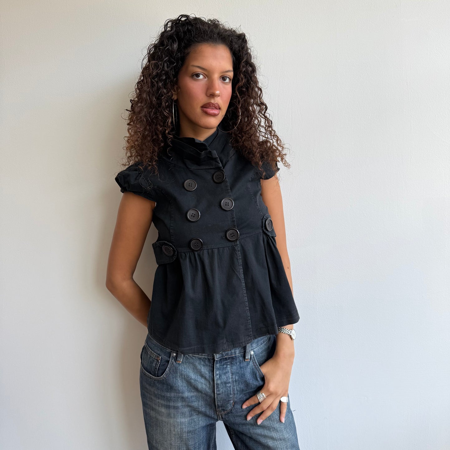 Black short sleeve peacoat - Size S
