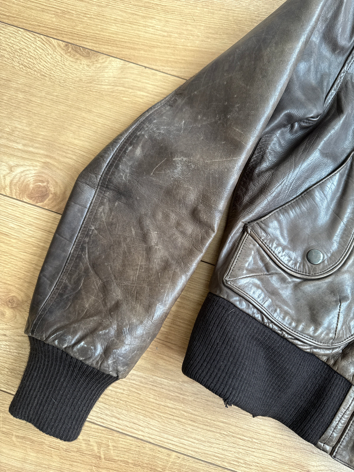 Brown leather fur hood bomber - Size M