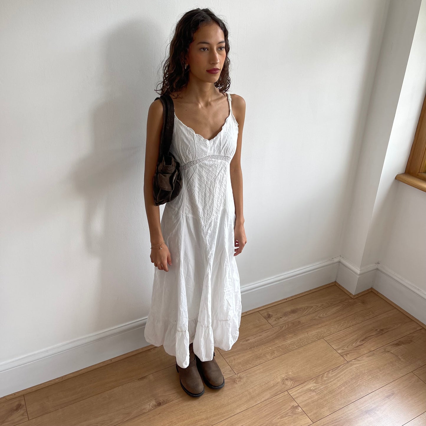 White broderie midi dress - Size S