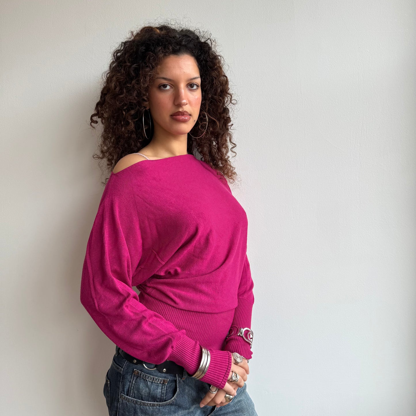 Fuschia slouchy knit jumper - Size M