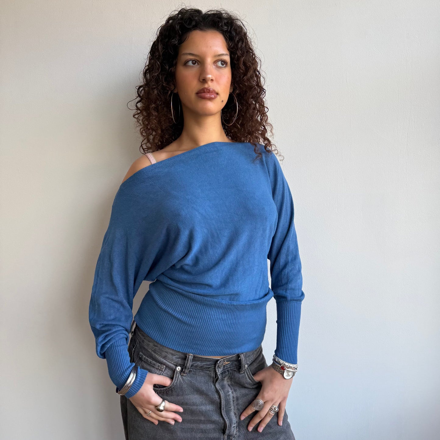 Blue slouchy knit jumper - Size S-M