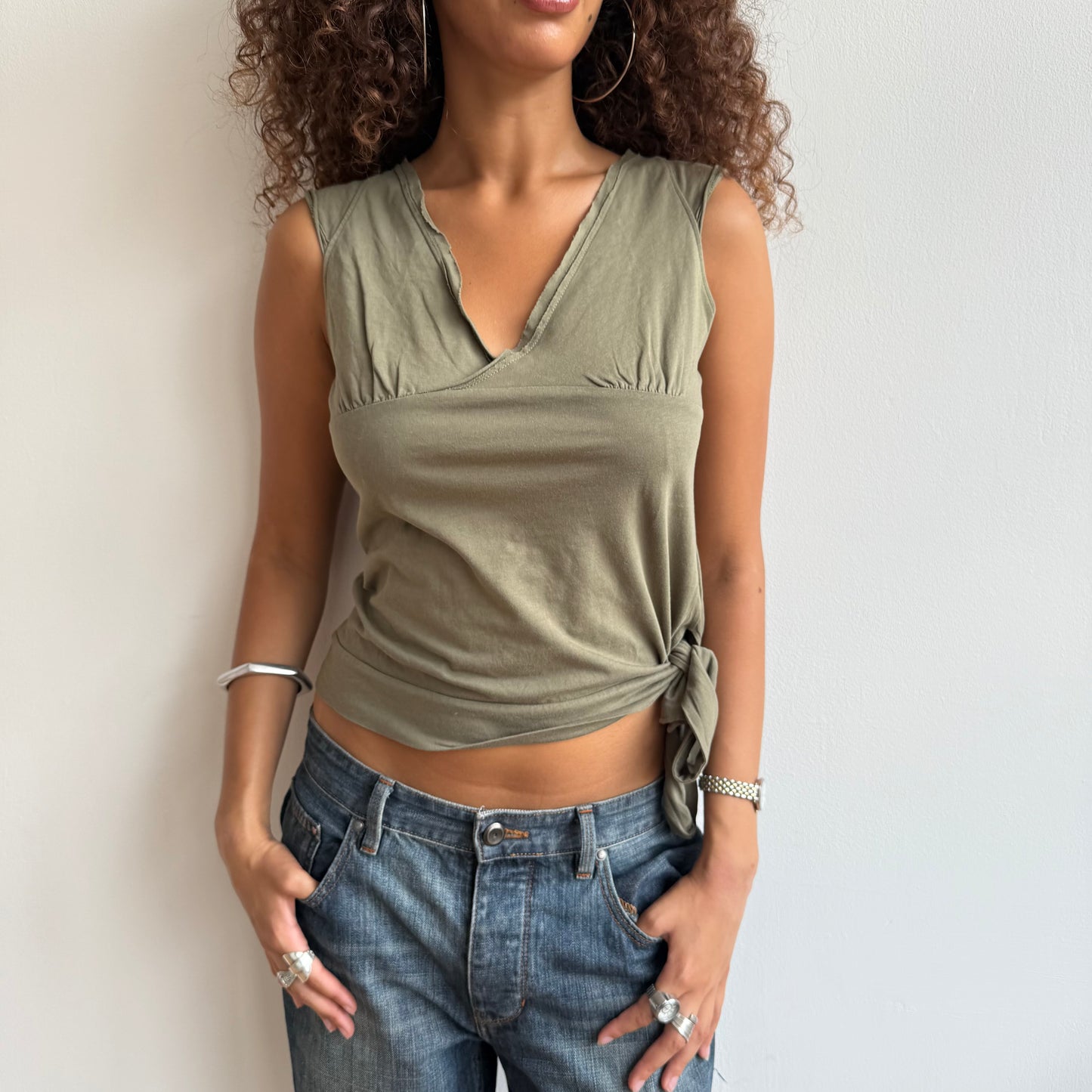 Khaki wrap tie side top - Size M