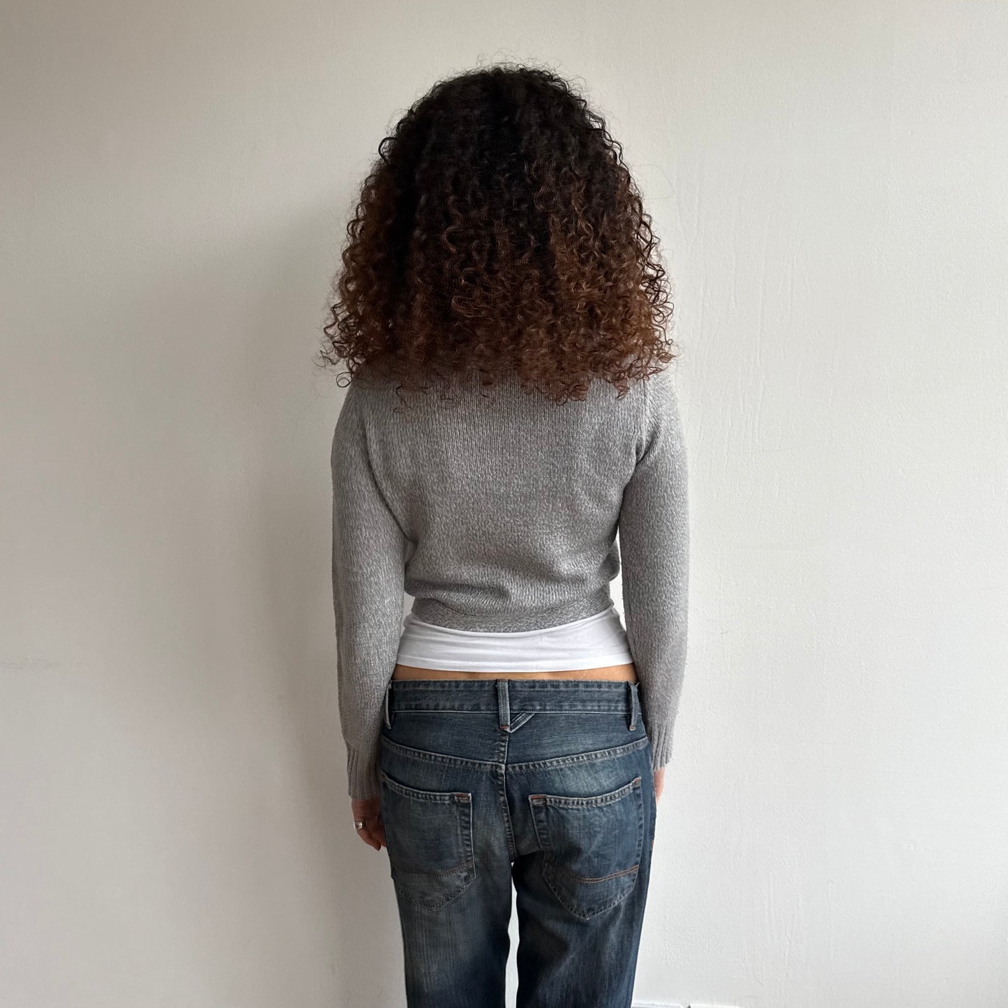 Grey wrap front button knit - Size M