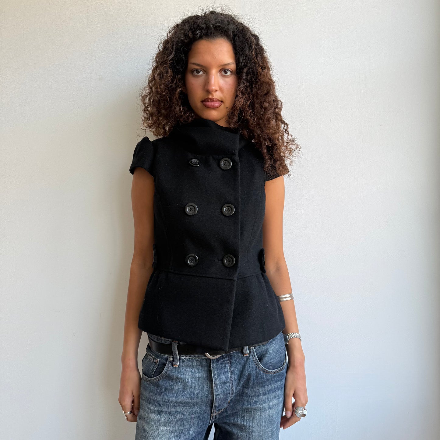 Black short sleeve peacoat - Size M
