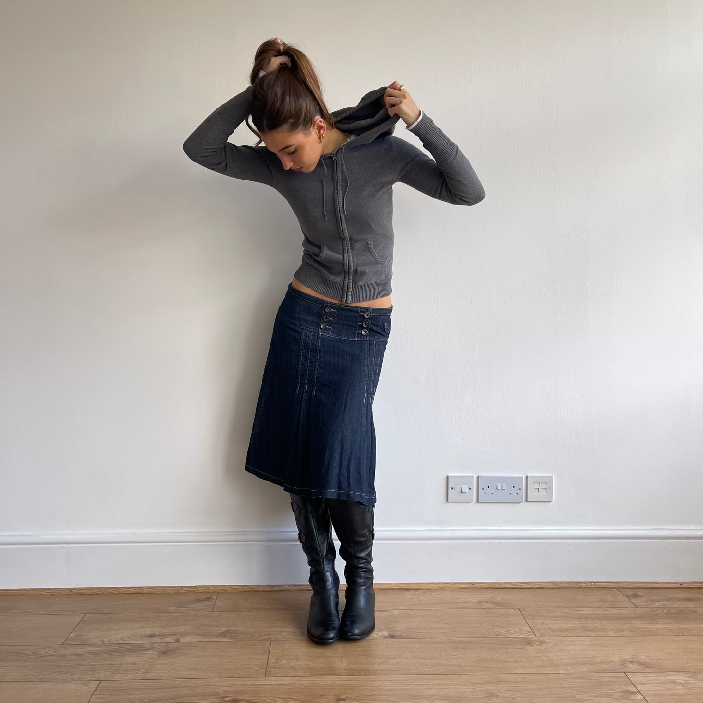 Grey knit hoodie - Size XS
