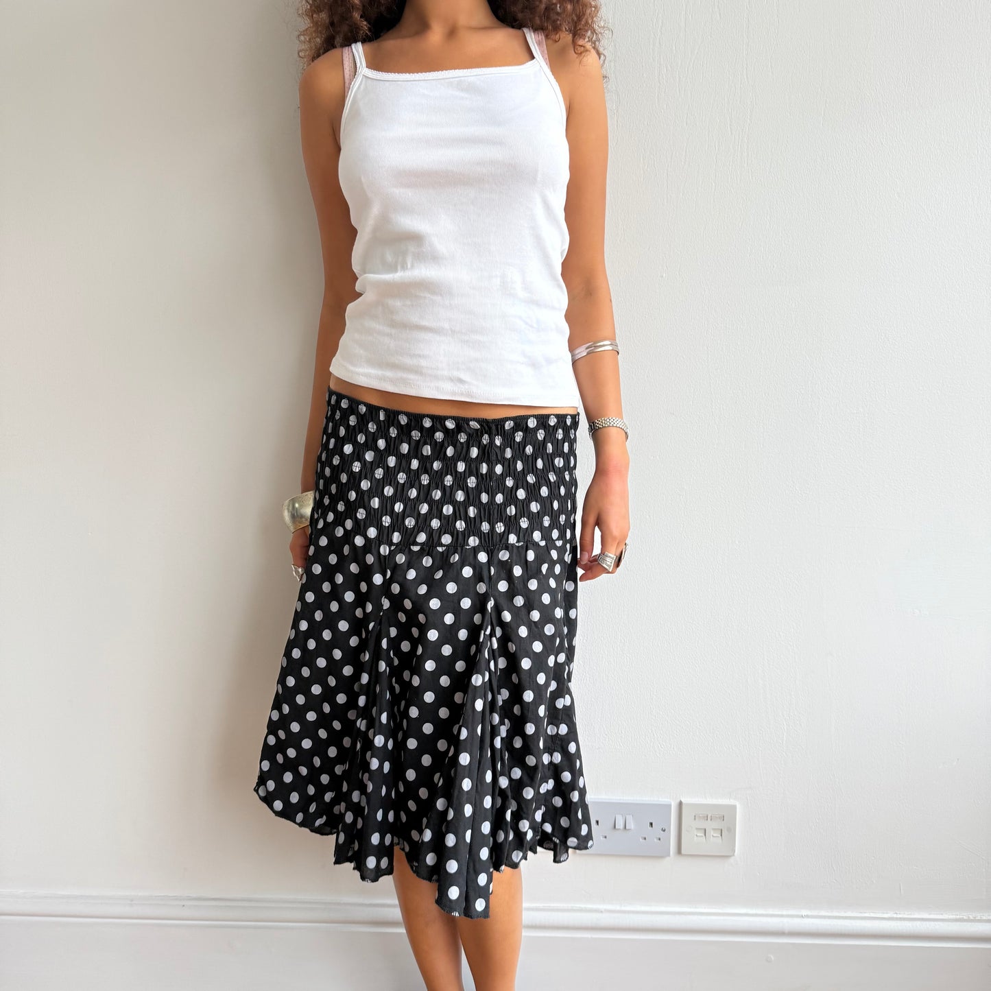 Black polka dot midi skirt - Size XS + S