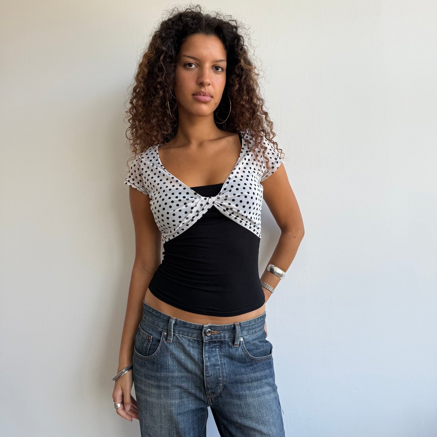 Polka dot bi-material top - Size S