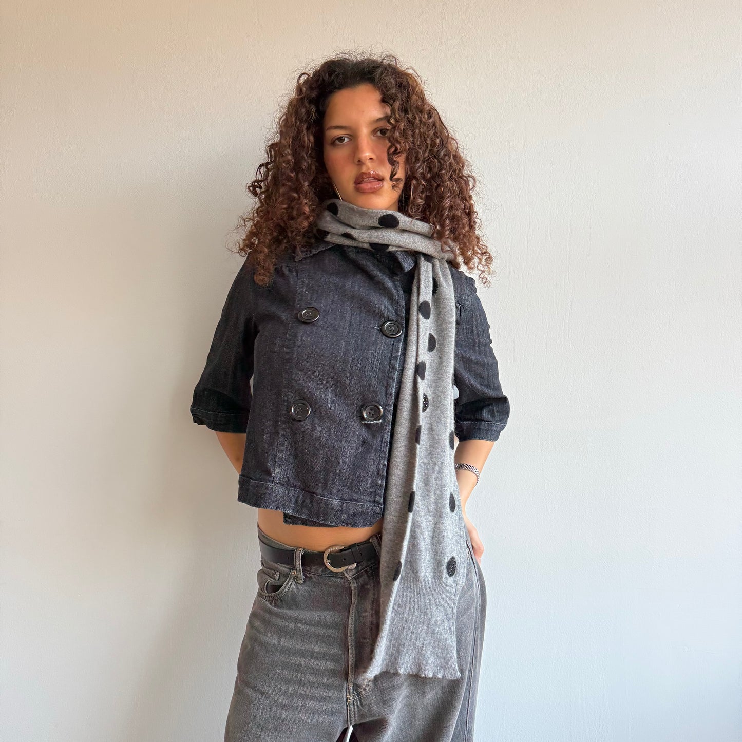 Grey polka dot scarf