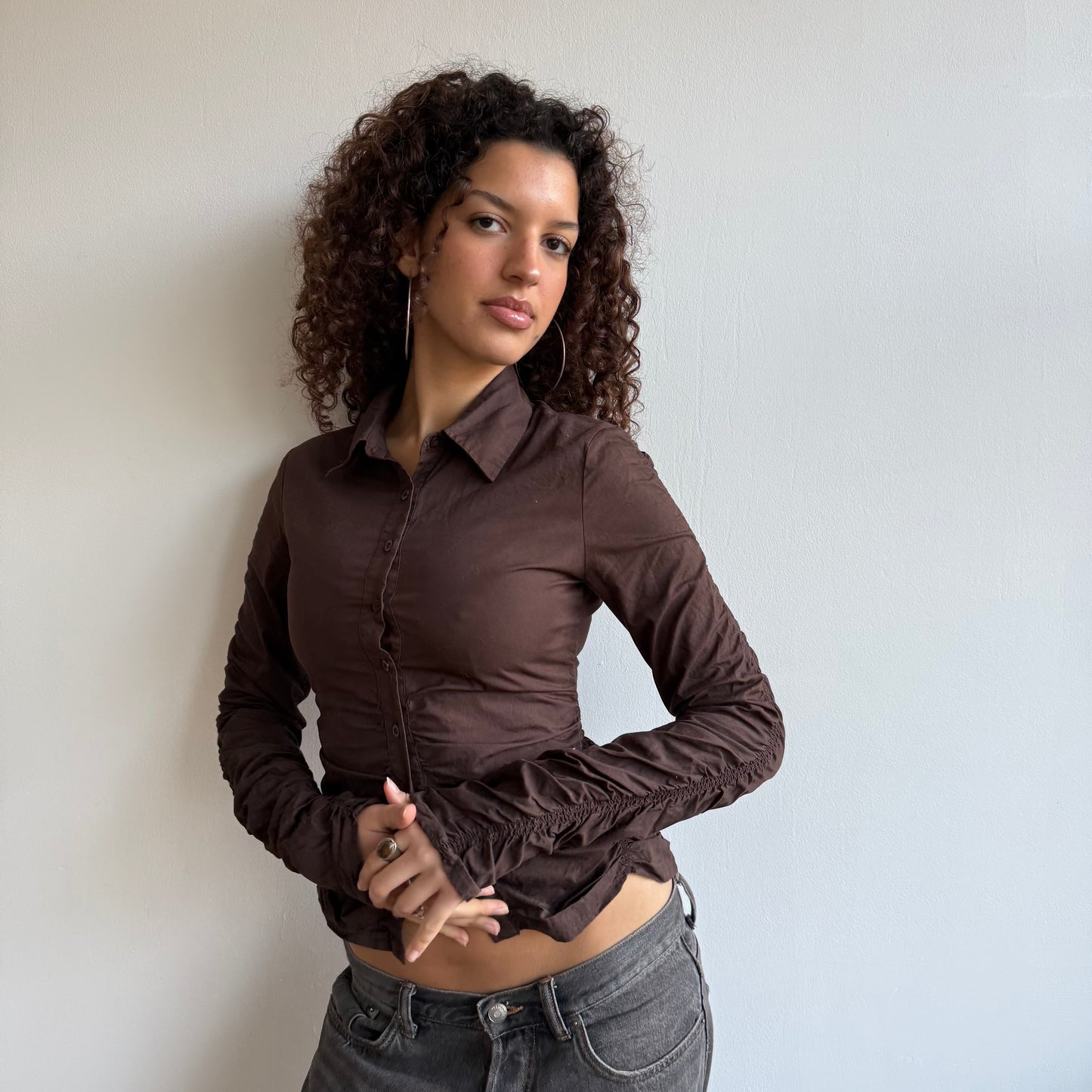 Brown ruched shirt - Size XS