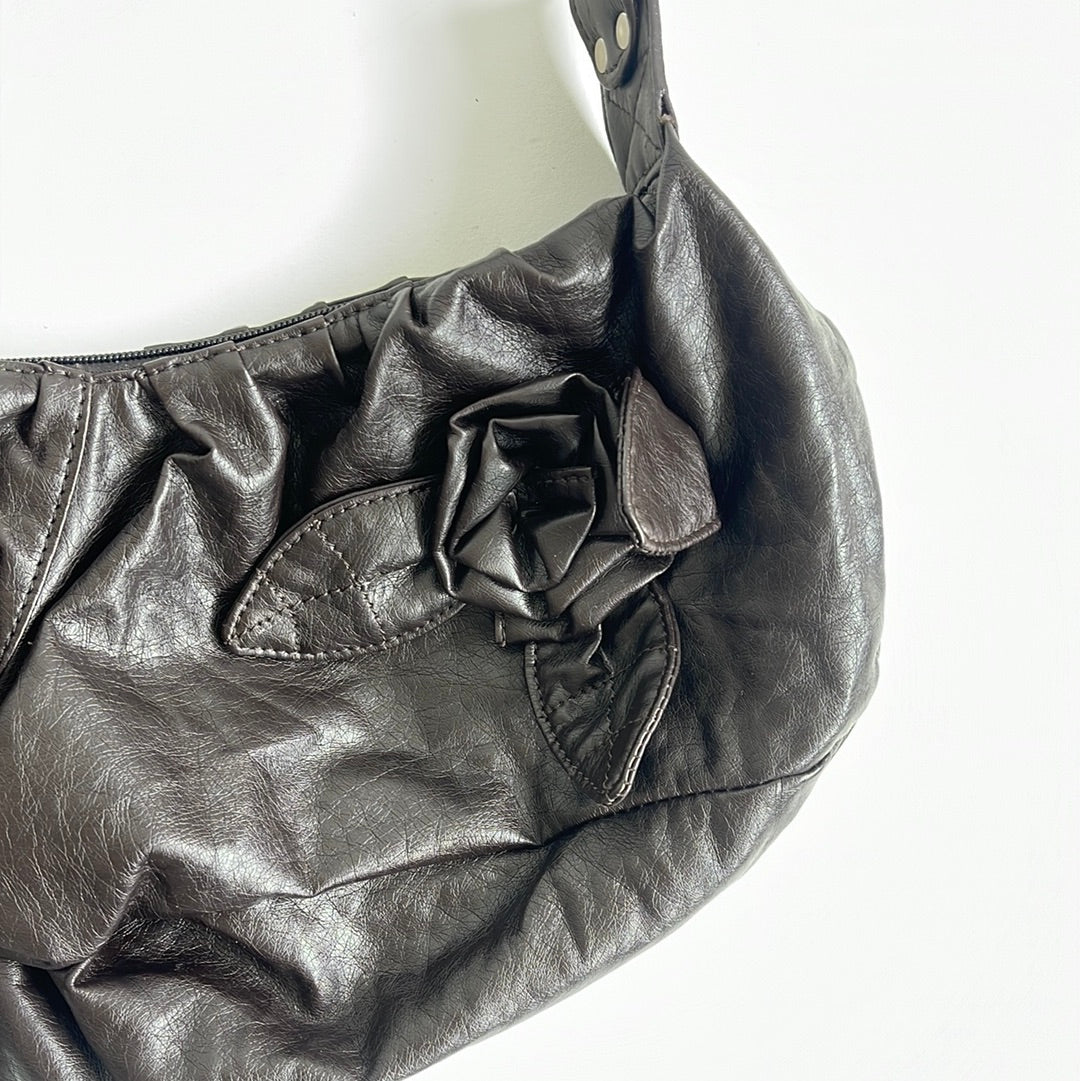 Brown slouchy flower bag - OS