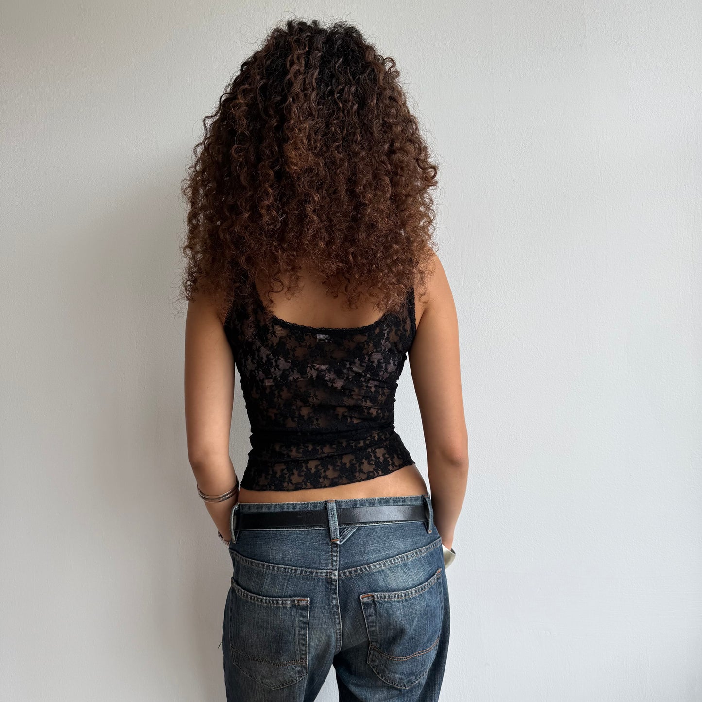 Black lace milkmaid top - Size S