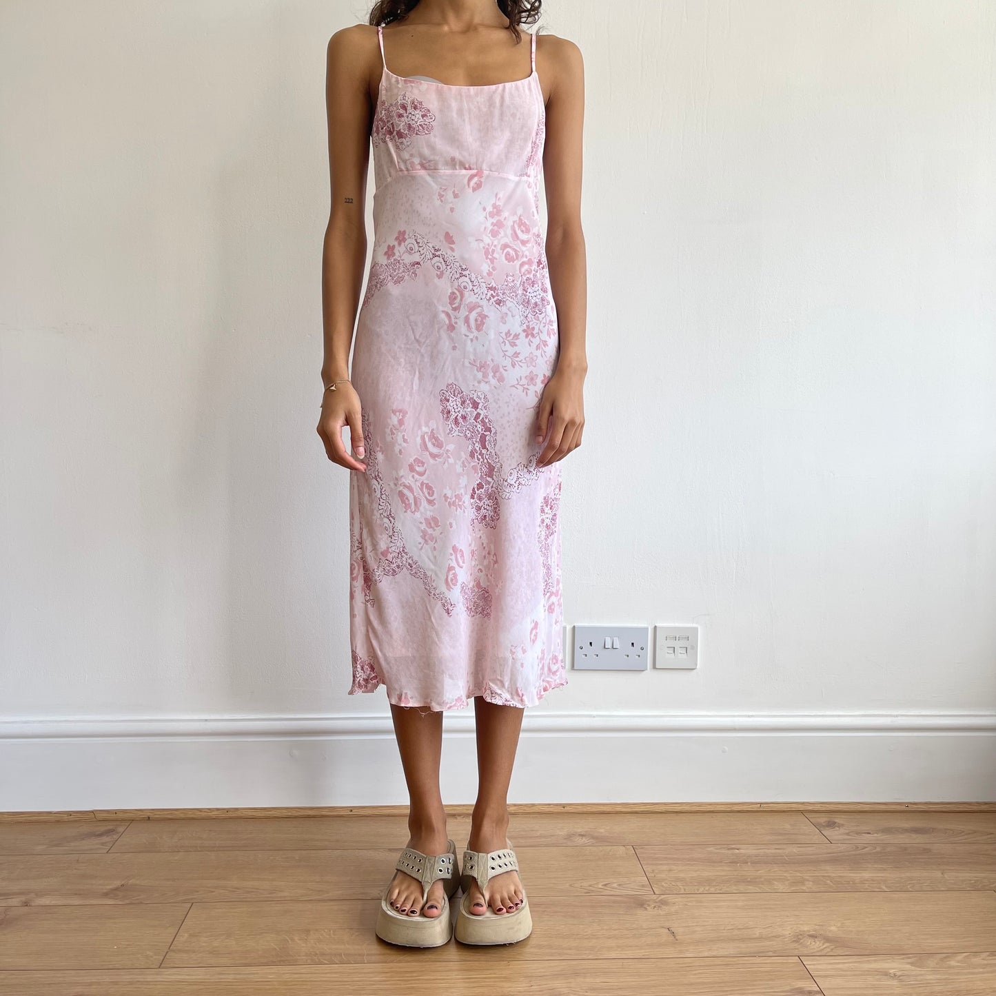Pink floral midi dress - Size S