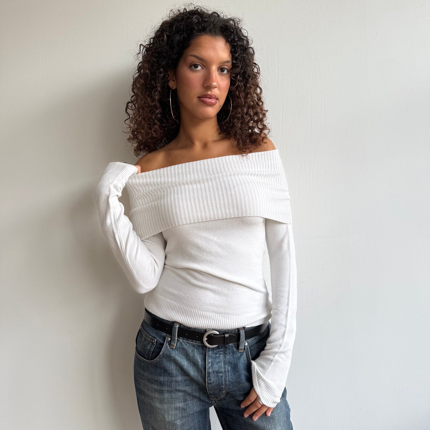White Bardot knit jumper - Size S/M