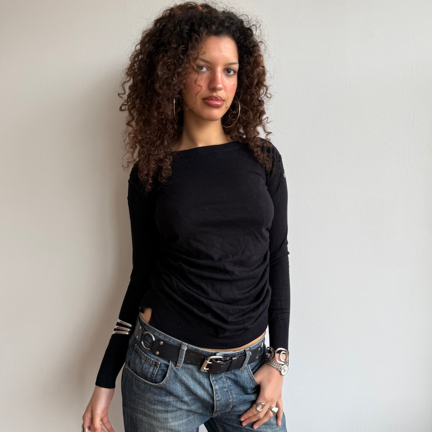 Black ruched button knit - Size S