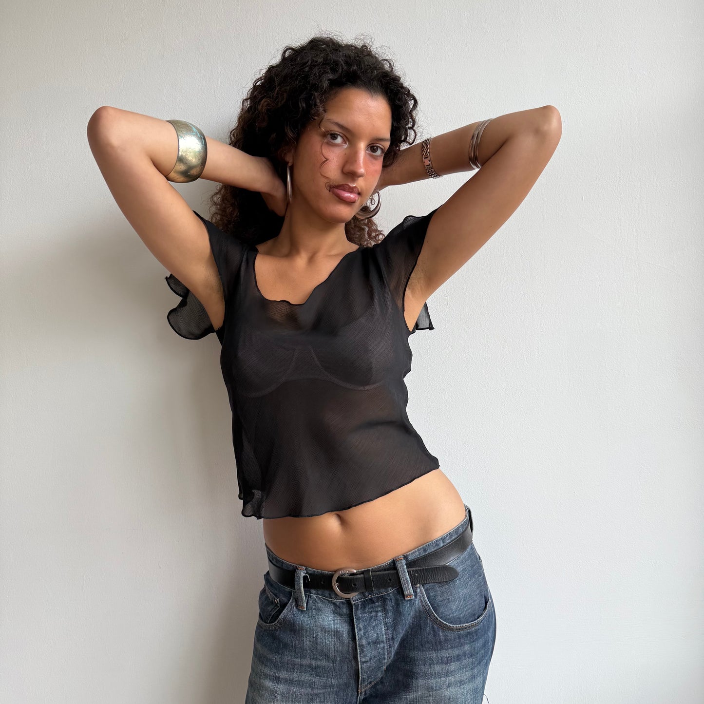 Black asymmetric chiffon top - Size S