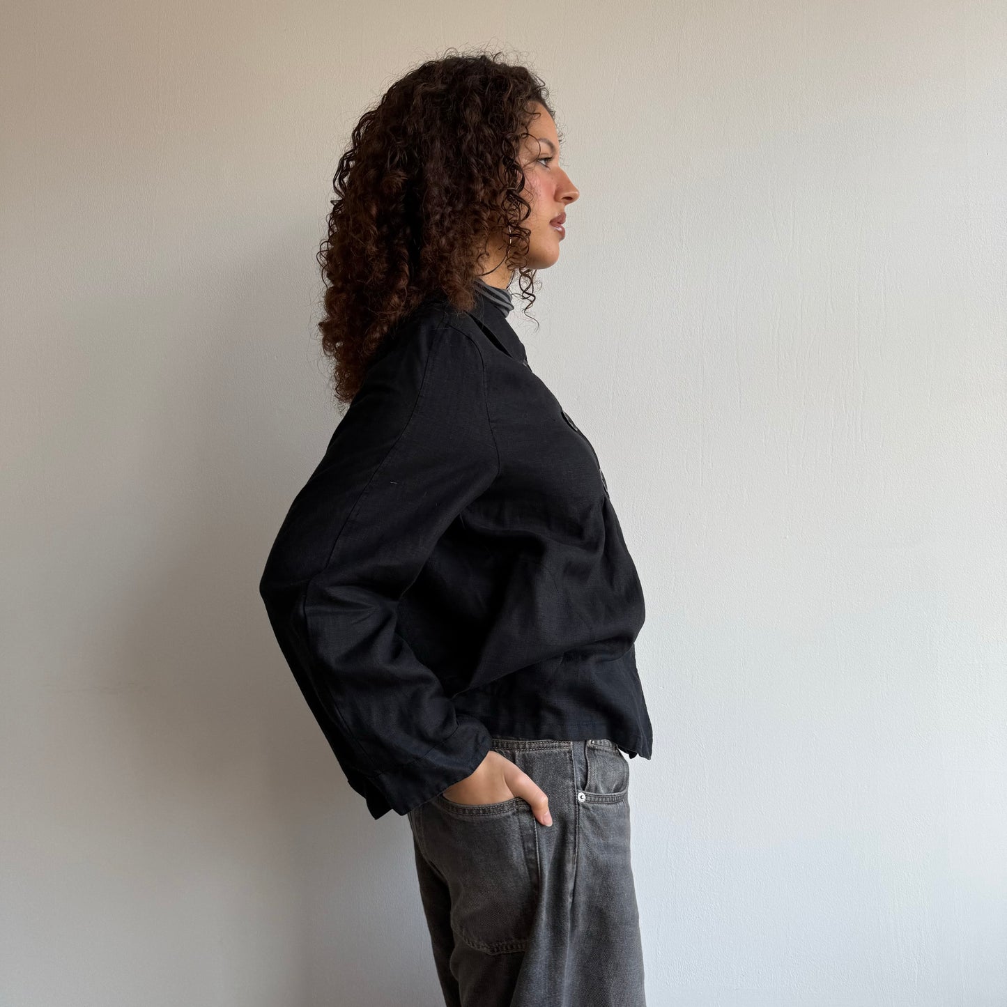 Black linen peacoat - Size M