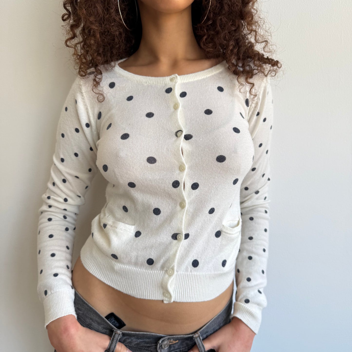 Cream polka dot cardigan - Size S