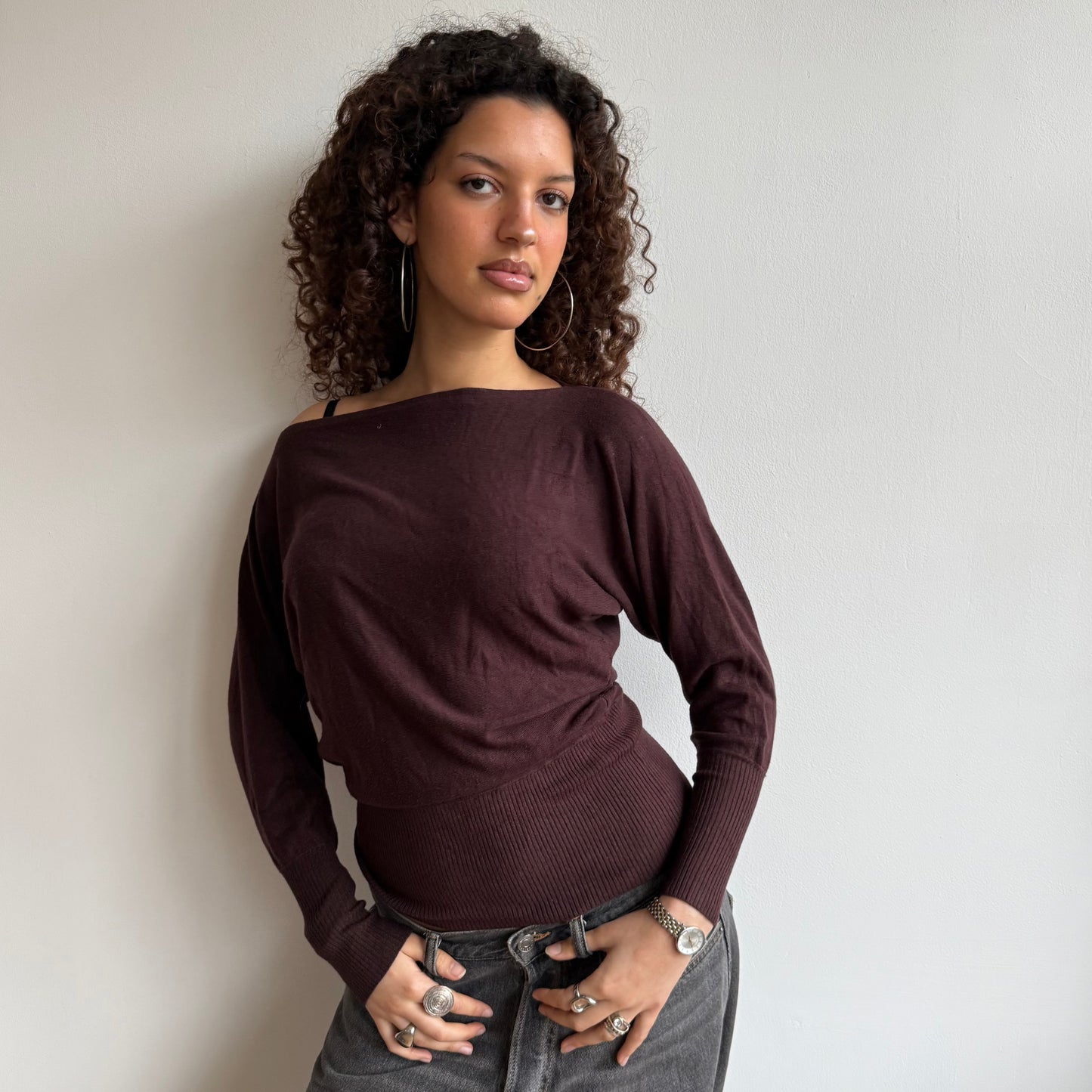 Brown slouchy knit jumper - Size S-M