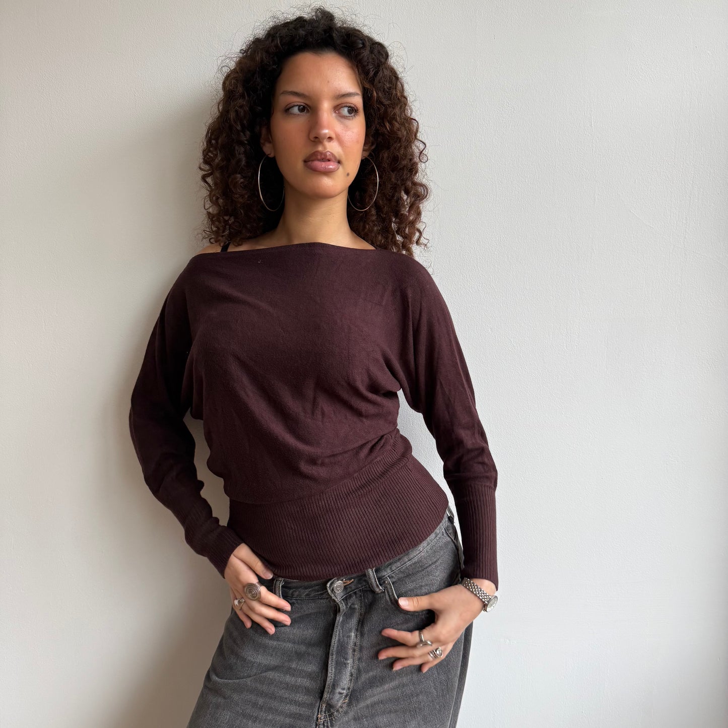 Brown slouchy knit jumper - Size S-M