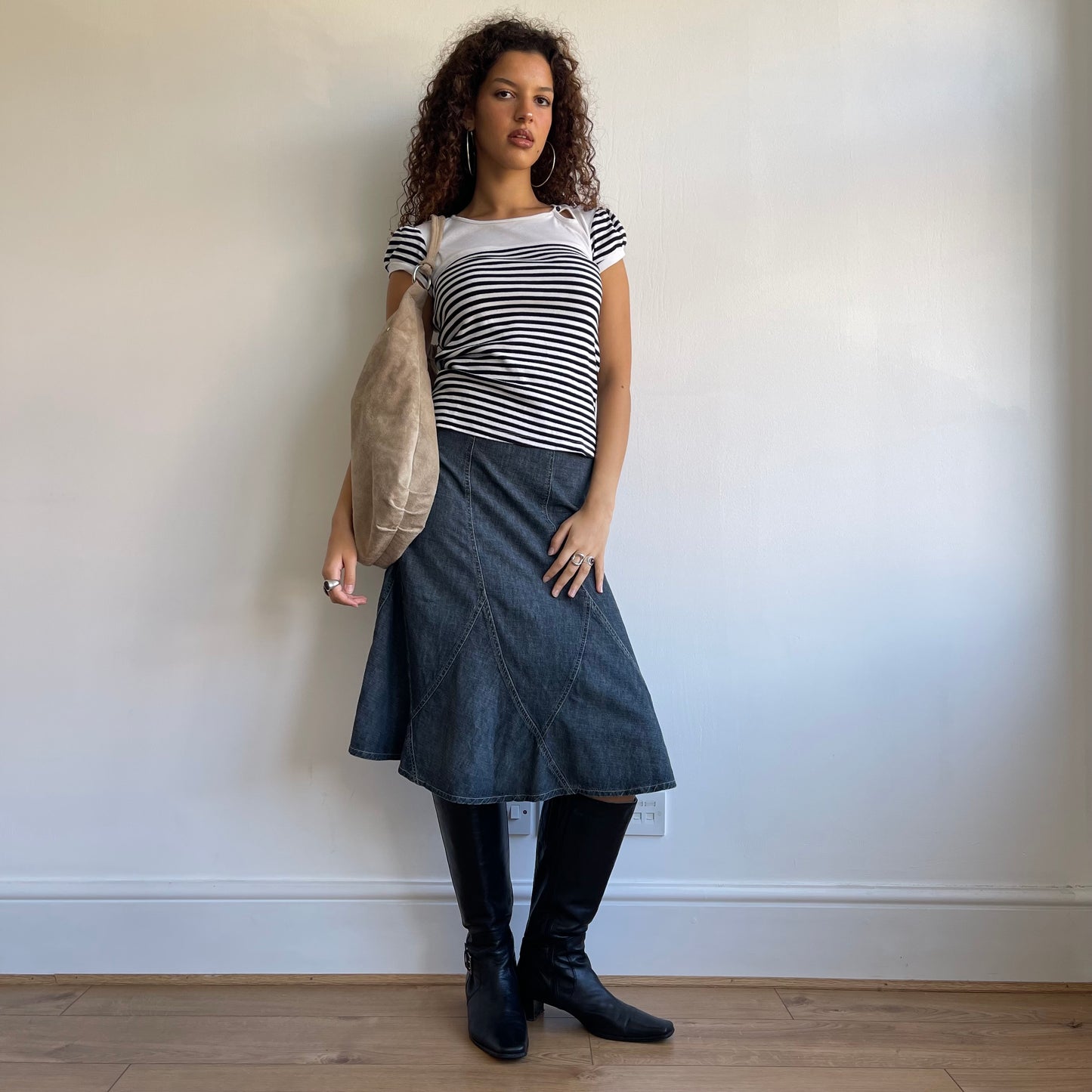 Beige suede hobo bag