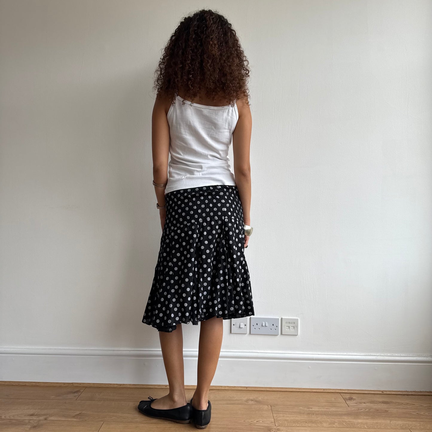 Black polka dot midi skirt - Size XS + S