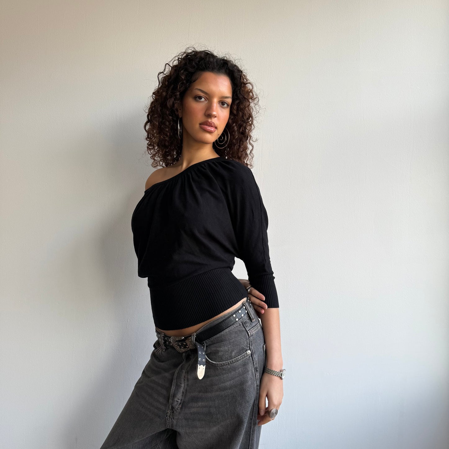 Cropped black batwing knit - Size S