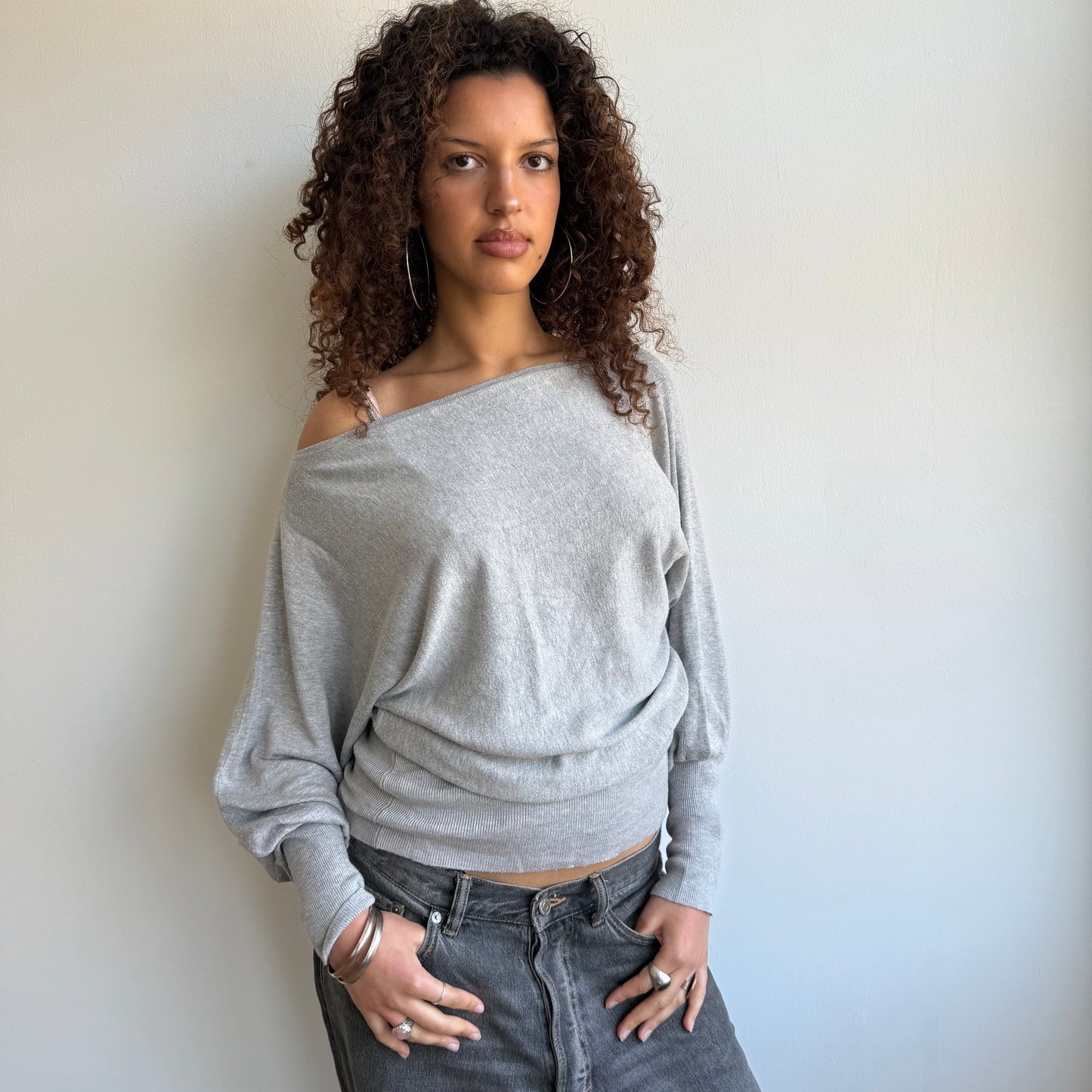 Light grey slouchy knit jumper - Size S/M
