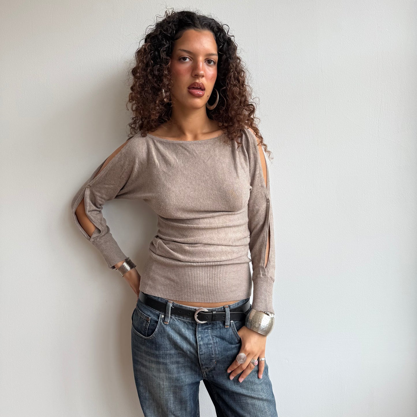 Beige slouchy button arm knit - Size S