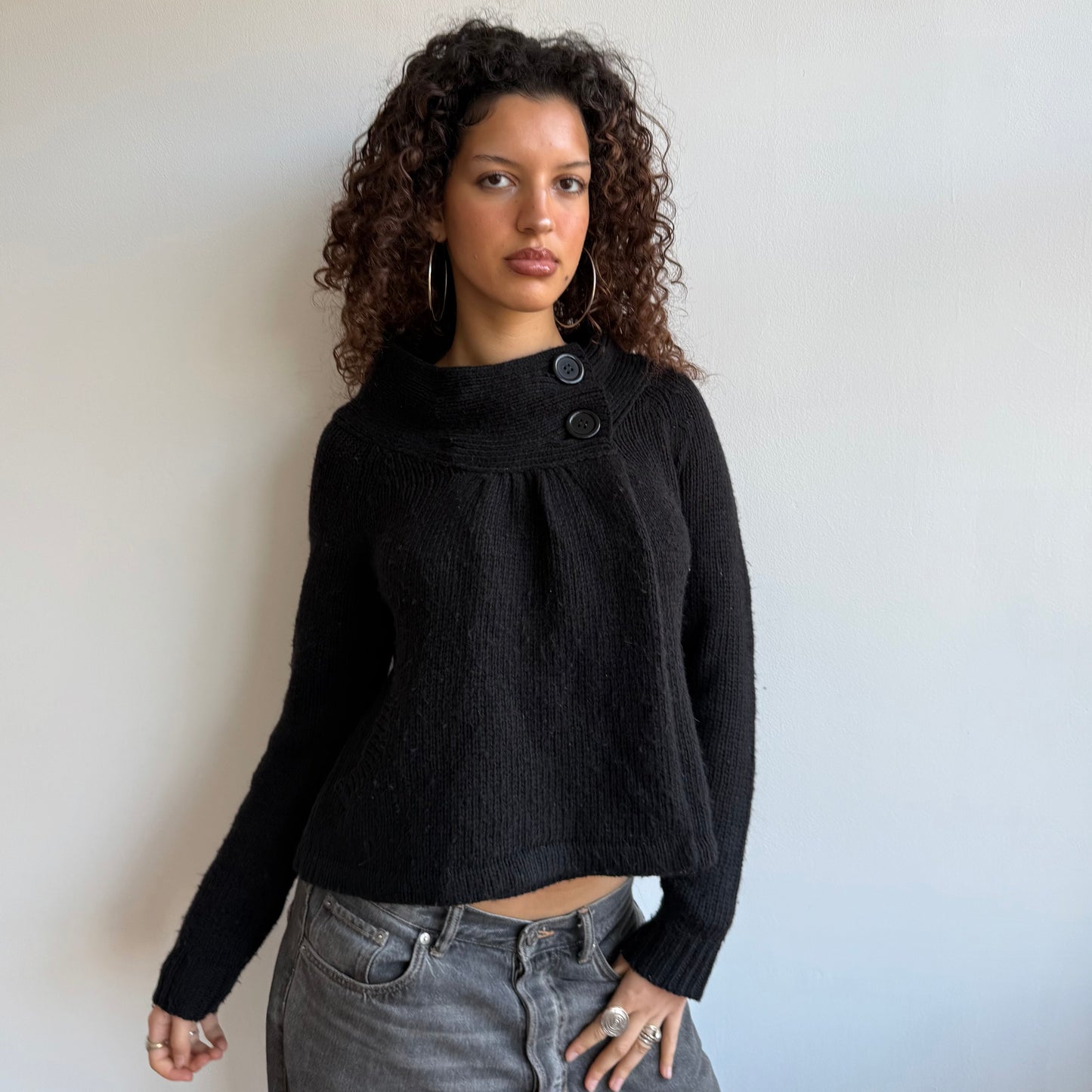 Black button neck cardi - Size S/M