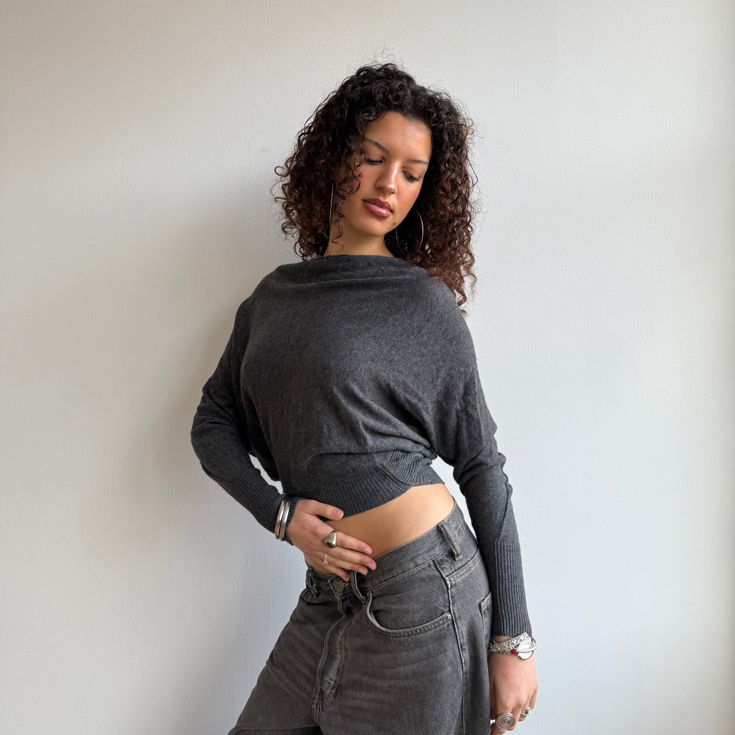 Grey slouchy batwing knit - Size XS
