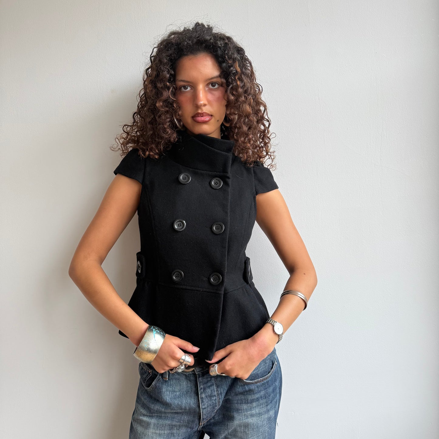 Black short sleeve peacoat - Size S