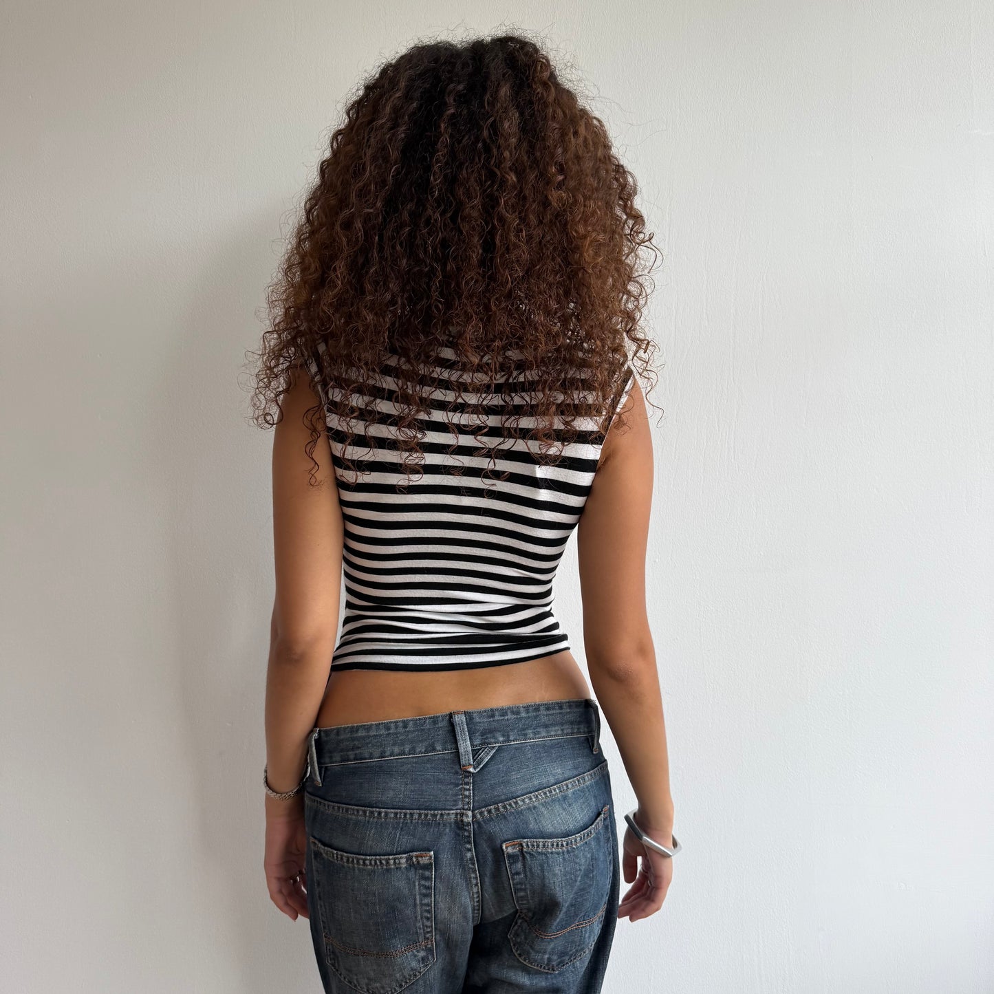 Black and white striped wrap top - Size XS