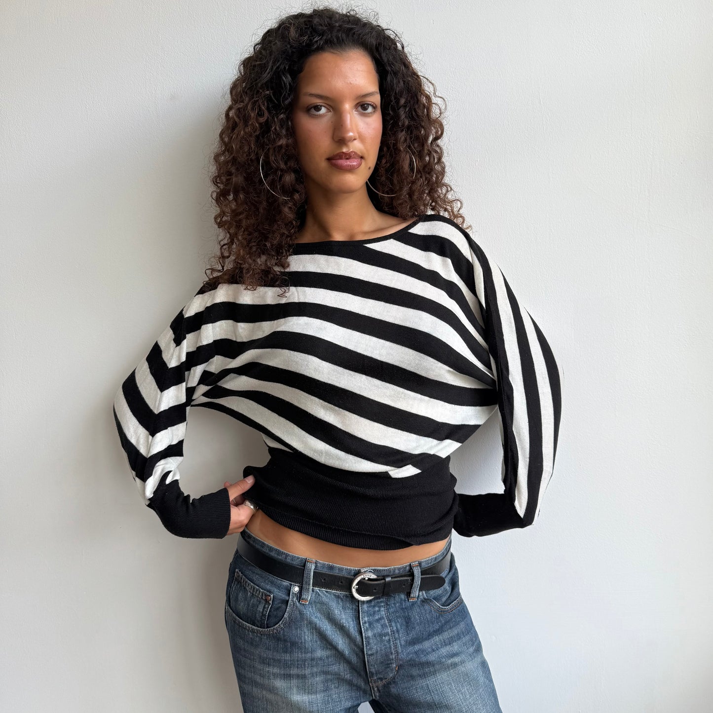 Black + white striped slouchy knit - Size S/M