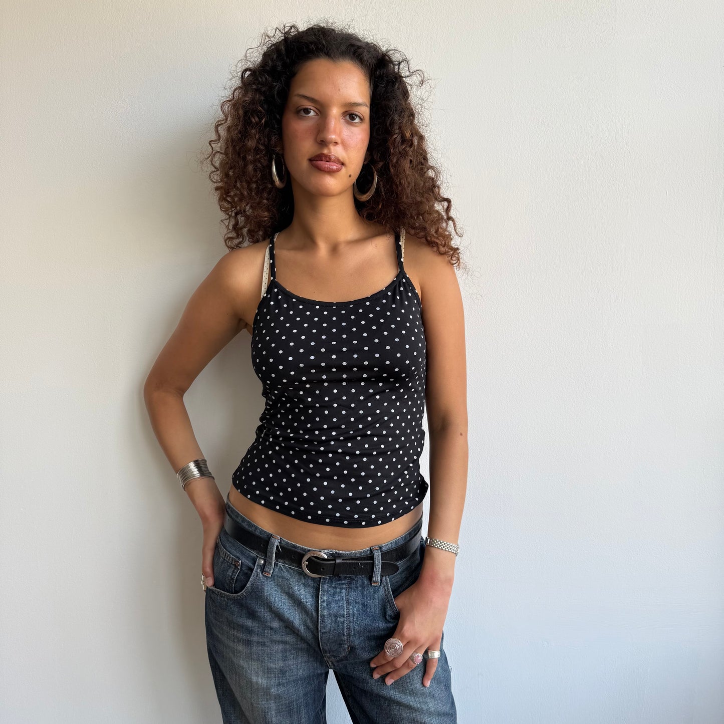 Black polka dot cami - Size S