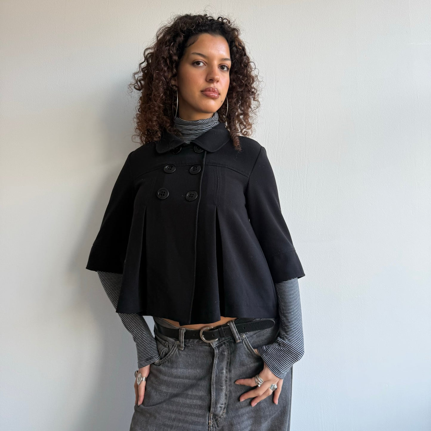 Black pleat peacoat - Size S