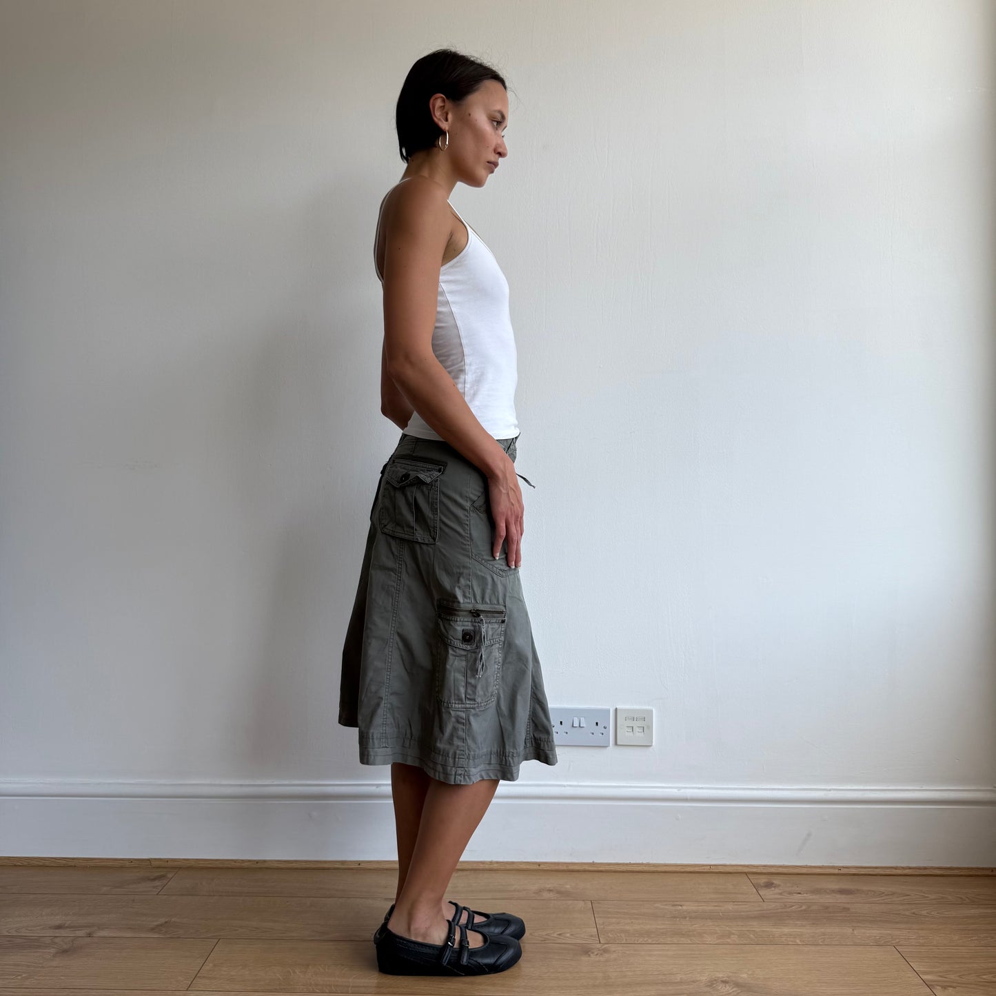 Khaki cargo midi skirt - Size S