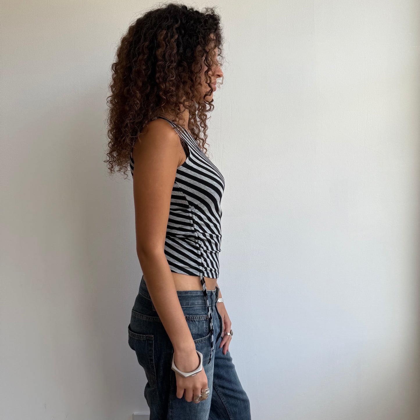 Grey striped ruched top - Size S